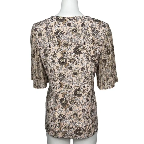Calvin Klein Flutter Sleeve Floral Blouse Neutral Top M - Picture 4 of 9